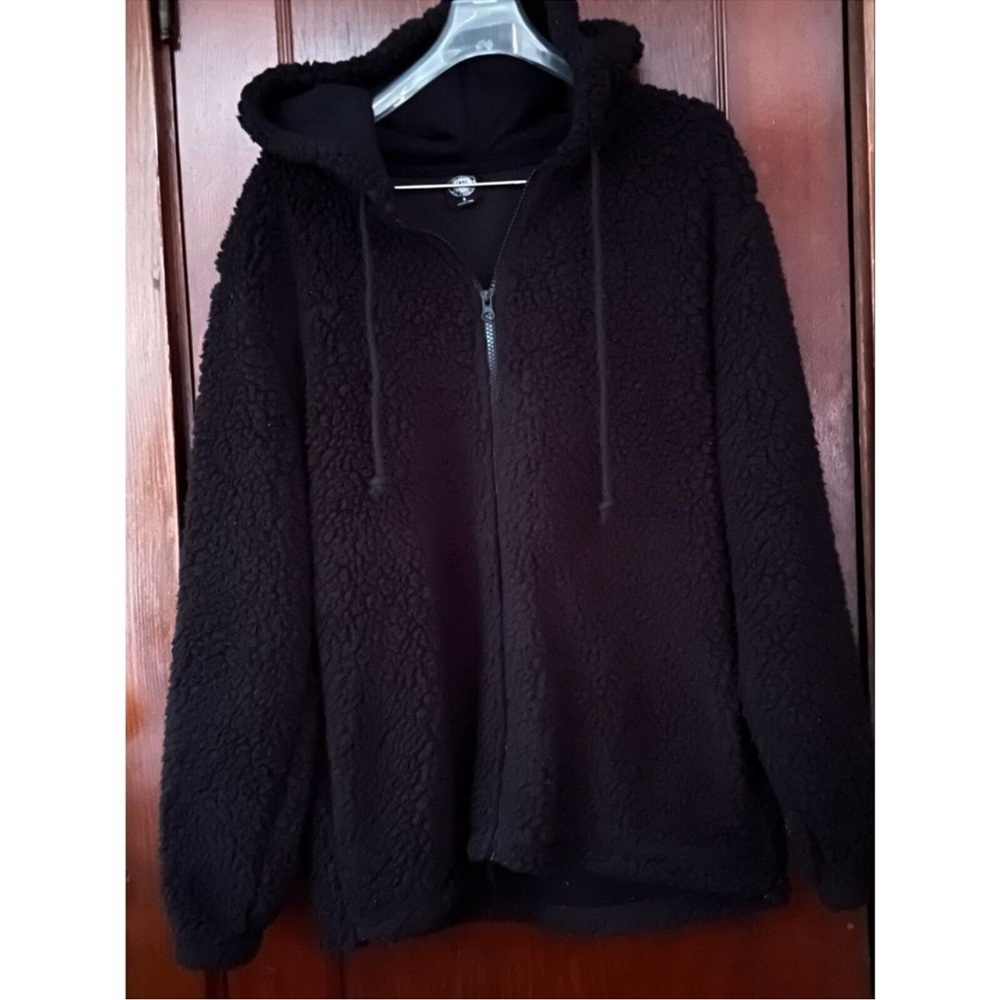 PACSUN HOODIE JACKET FULL ZIP SHERPA FLEECE HOODED BLACK XS